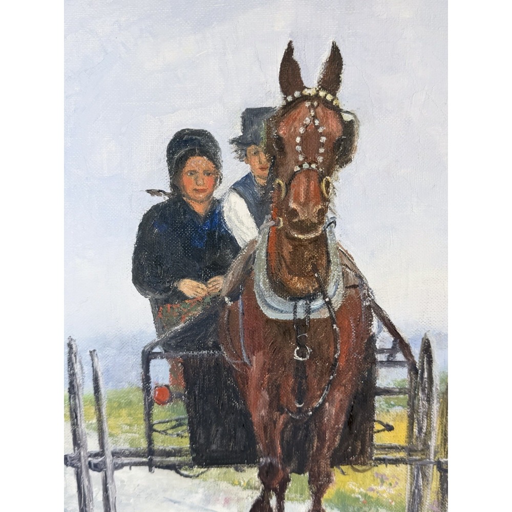 Ardeth Ely Original Oil Painting 19x15 Indiana Amish Horse & Buggy Art Framed